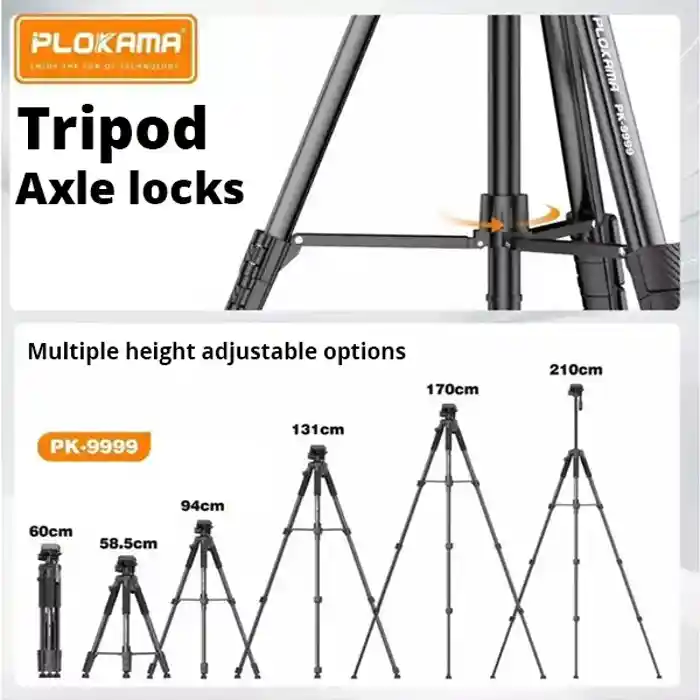 PLOKAMA PK-9999 2.1M Camera Tripod with Mobile Phone Holder
